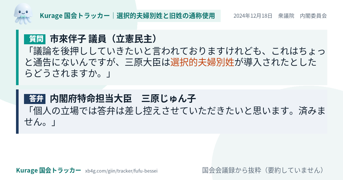 質問と答弁のカード