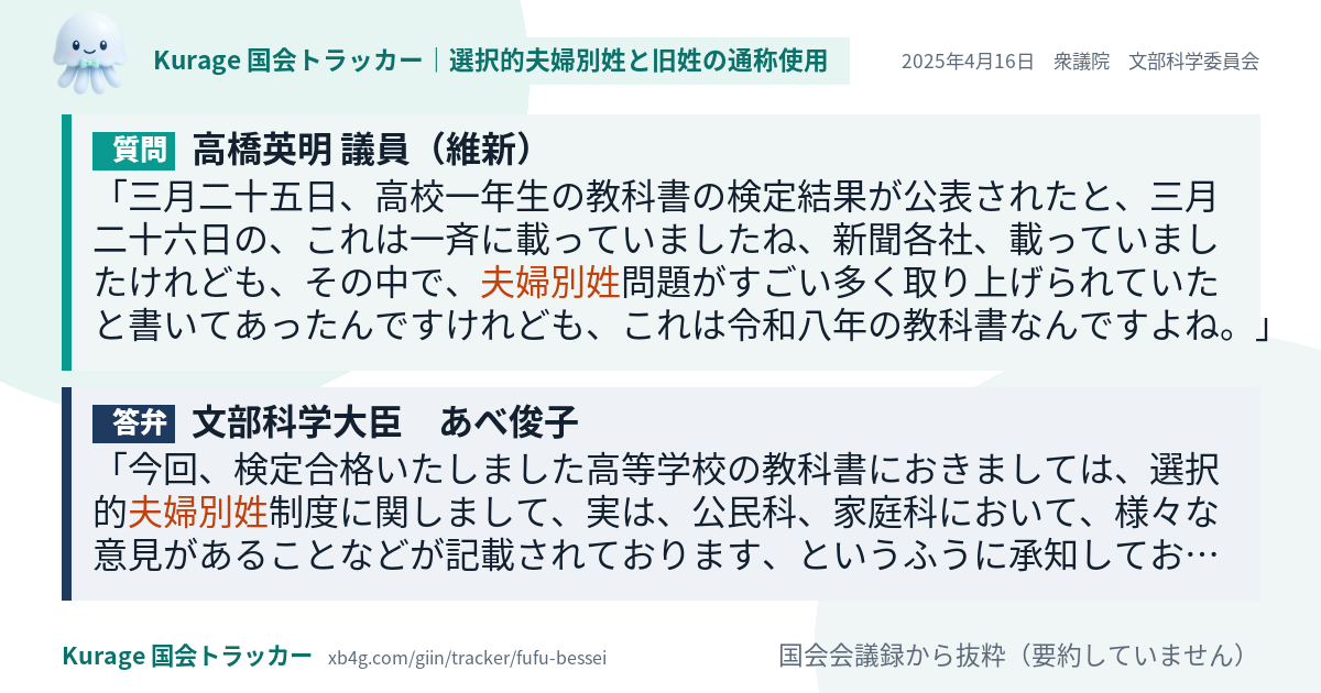 質問と答弁のカード