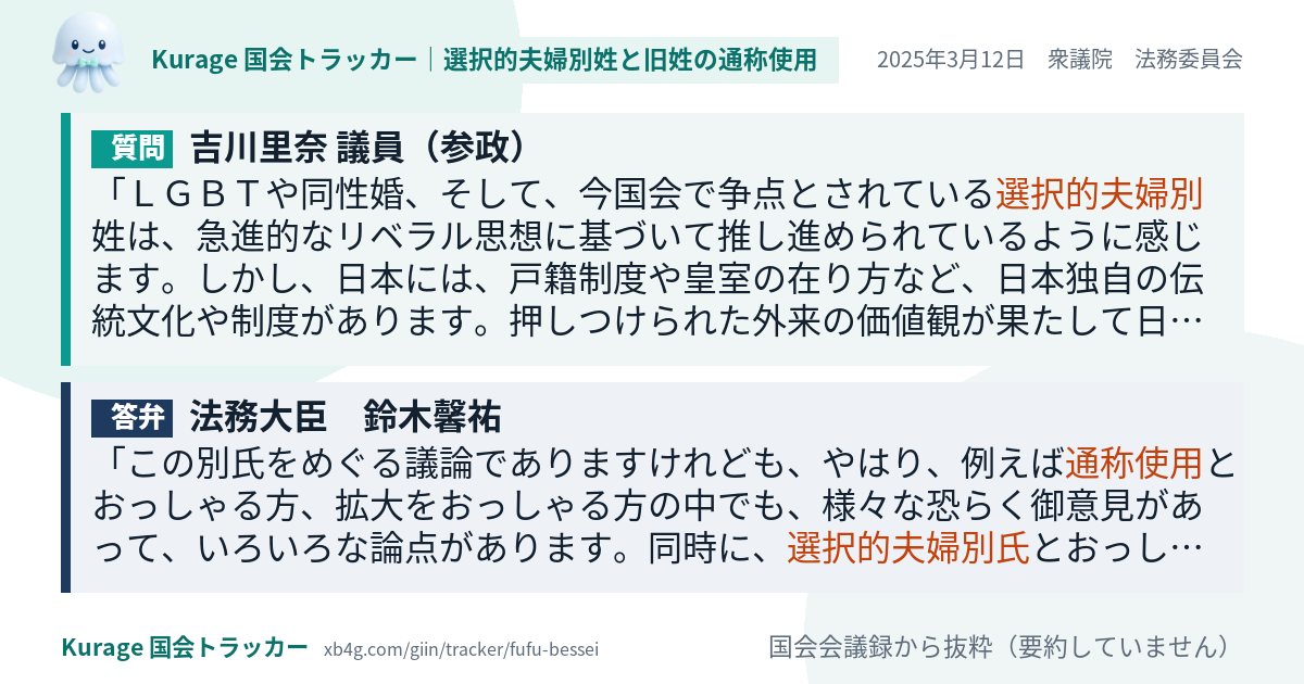 質問と答弁のカード