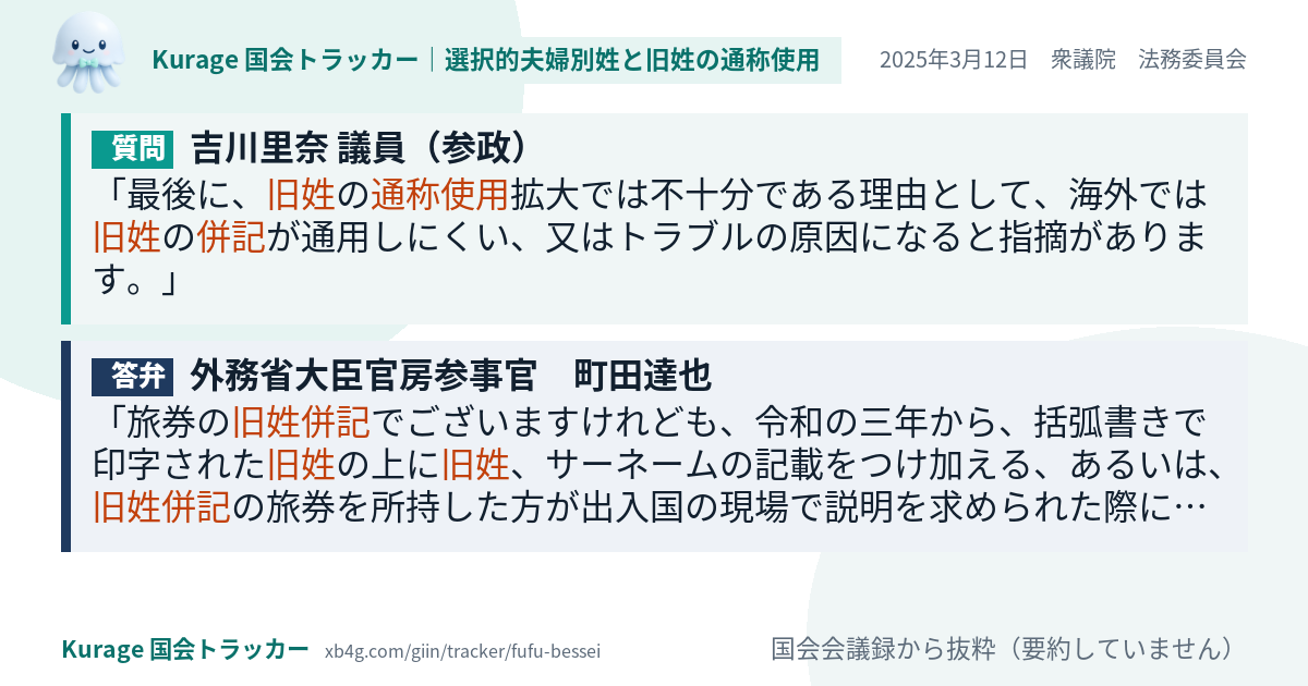 質問と答弁のカード