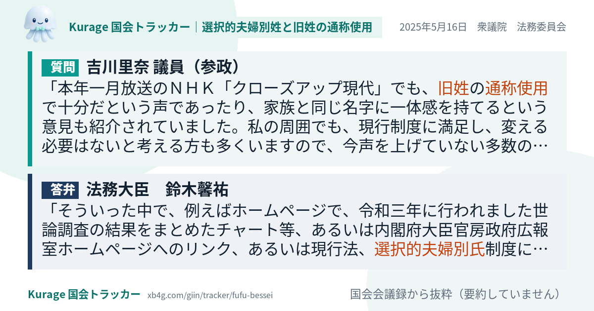 質問と答弁のカード