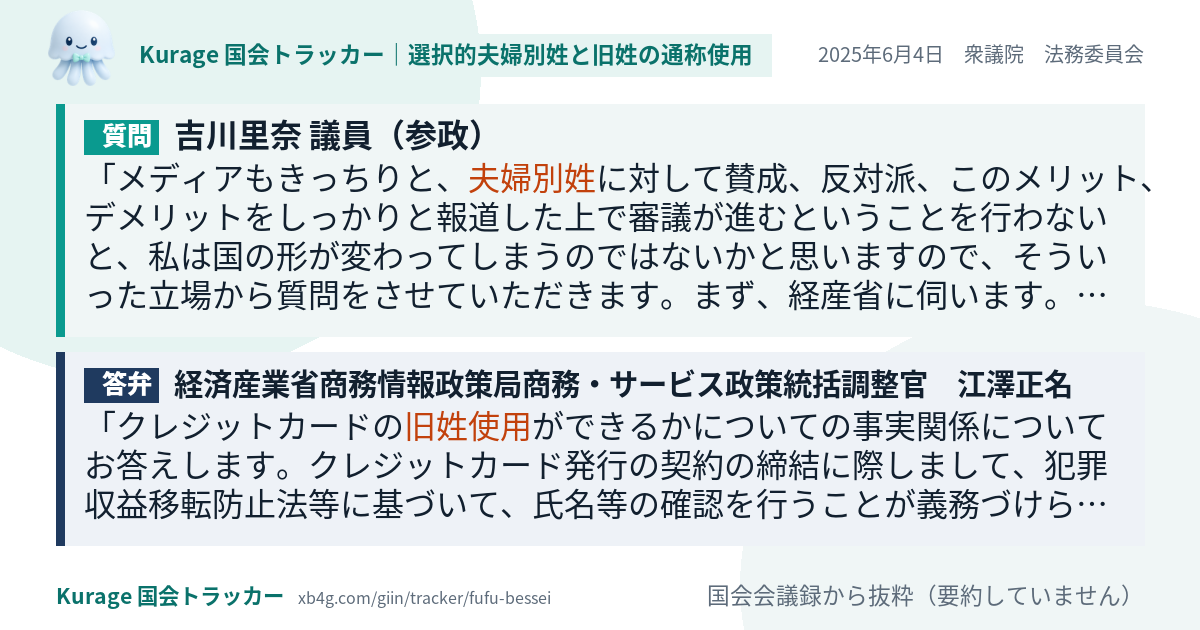 質問と答弁のカード