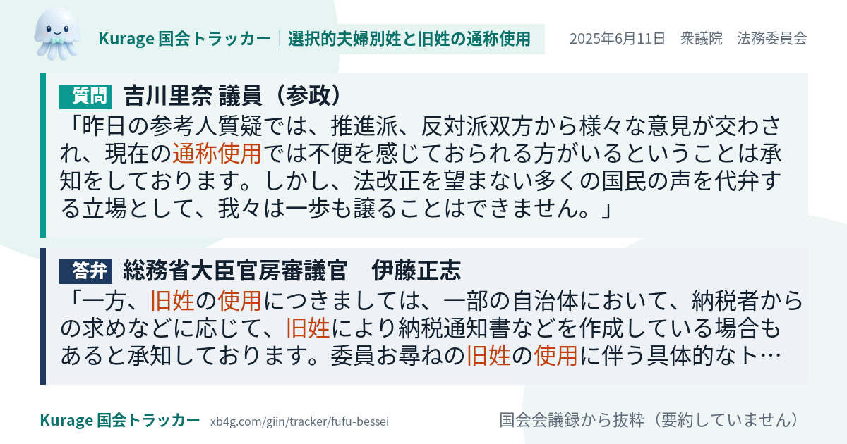 質問と答弁のカード