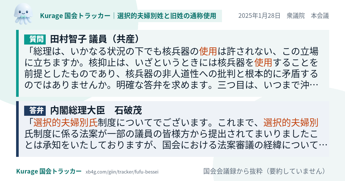 質問と答弁のカード