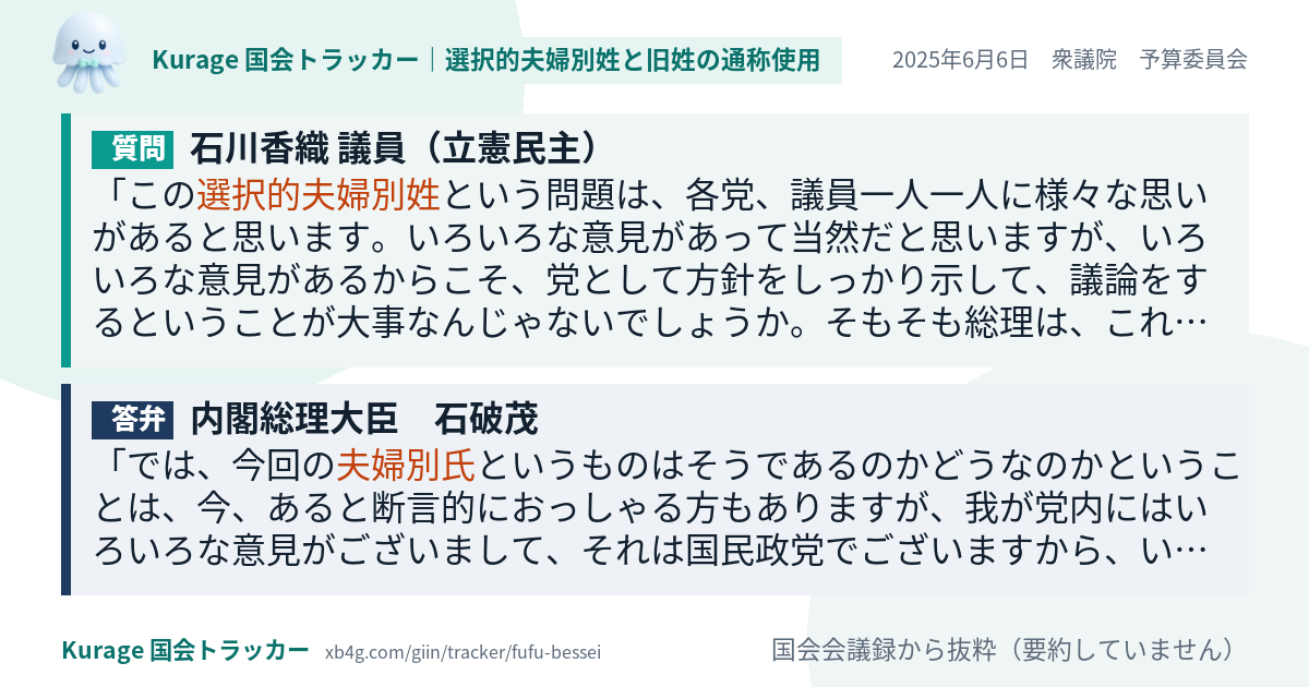 質問と答弁のカード