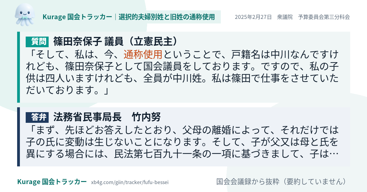 質問と答弁のカード