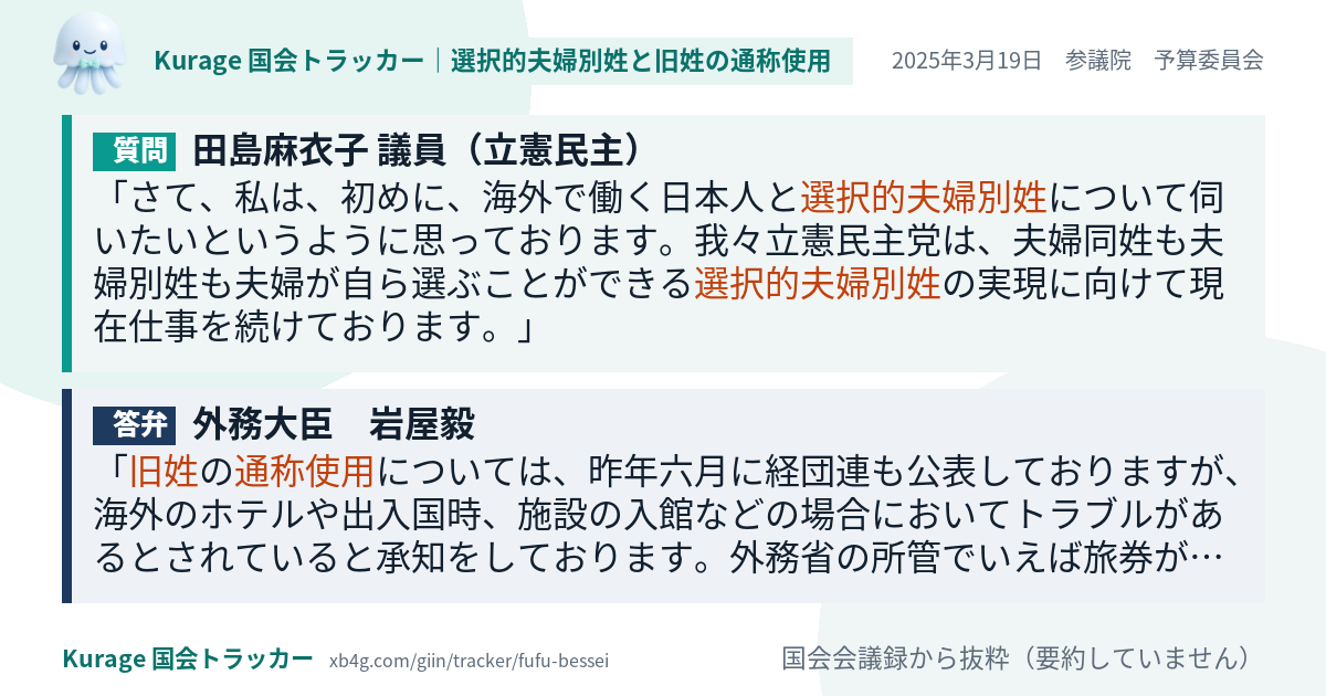 質問と答弁のカード