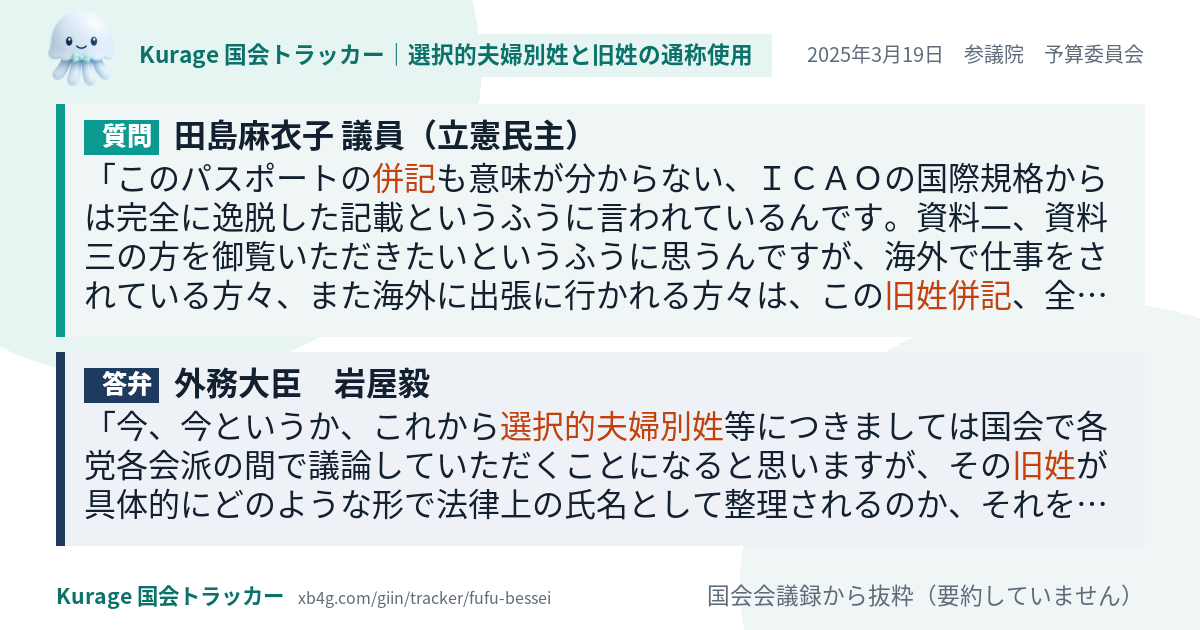 質問と答弁のカード
