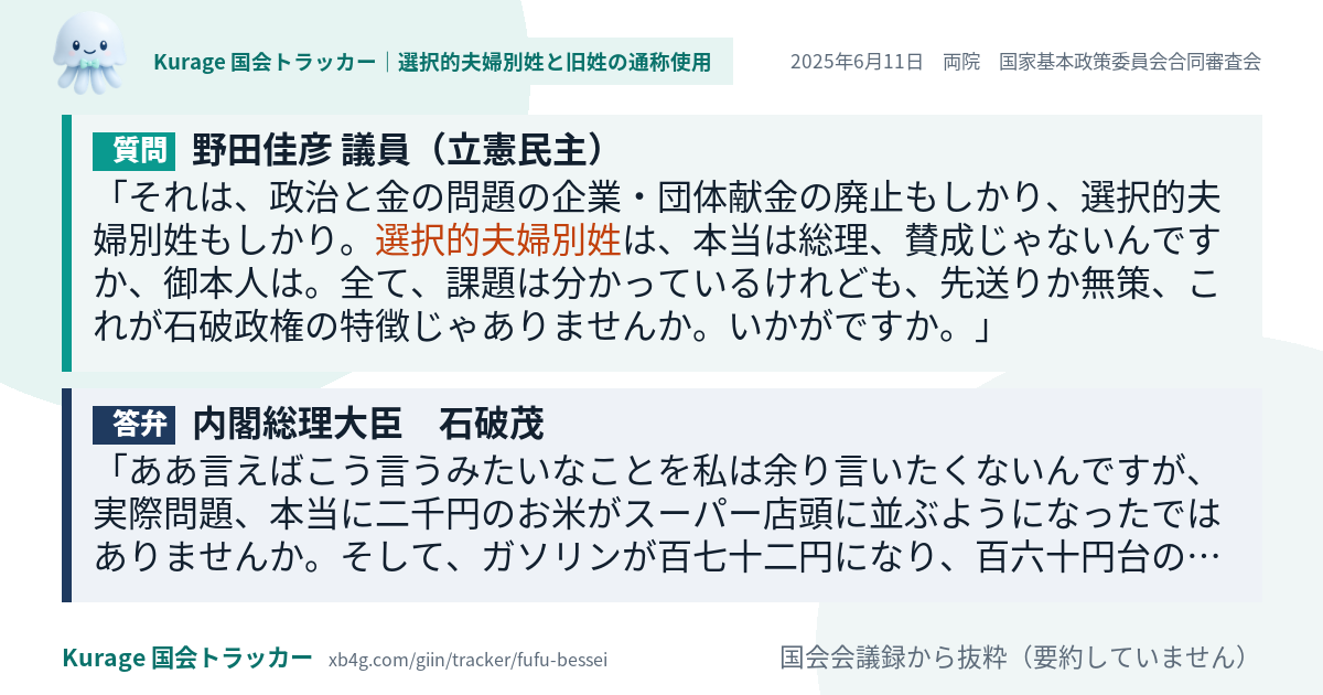 質問と答弁のカード