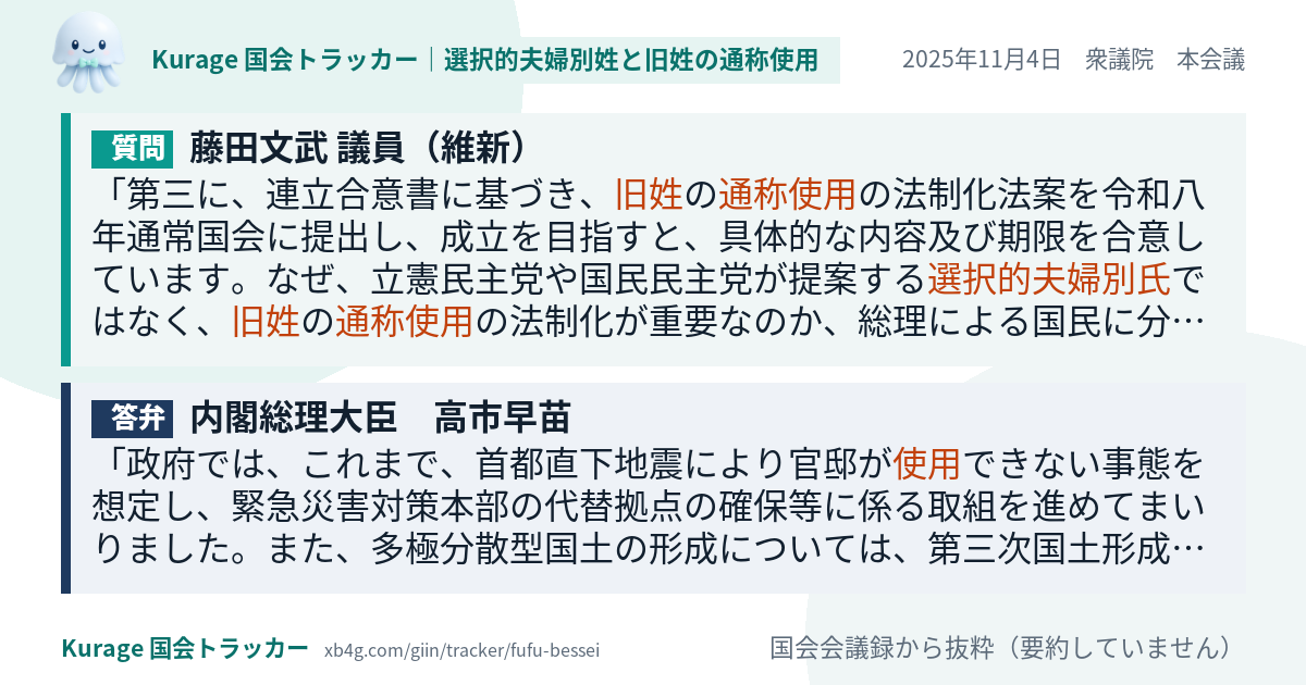質問と答弁のカード
