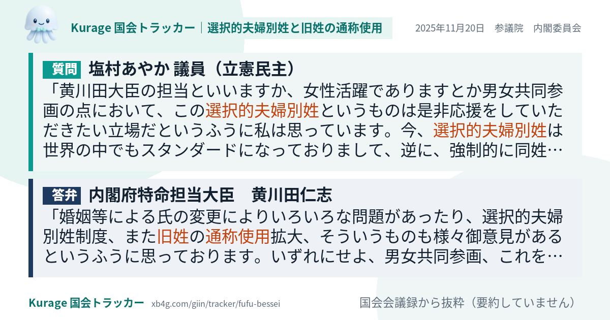 質問と答弁のカード