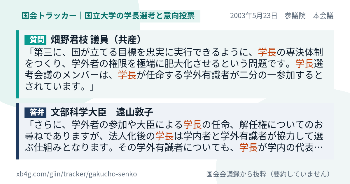 質問と答弁のカード