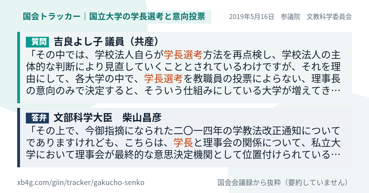 質問と答弁のカード