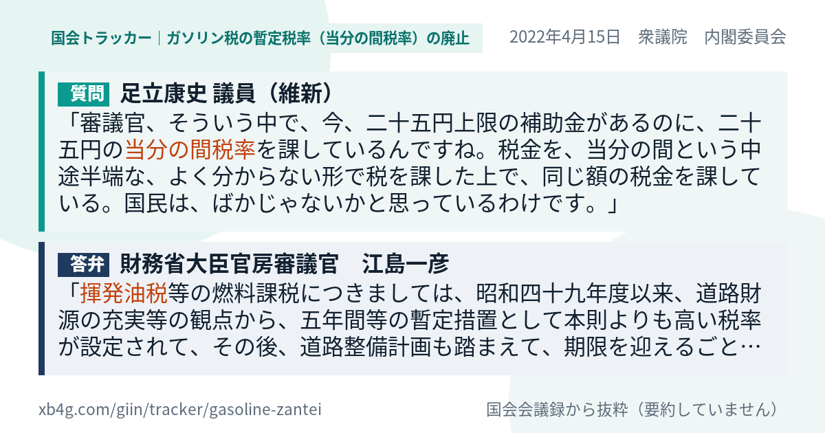 質問と答弁のカード