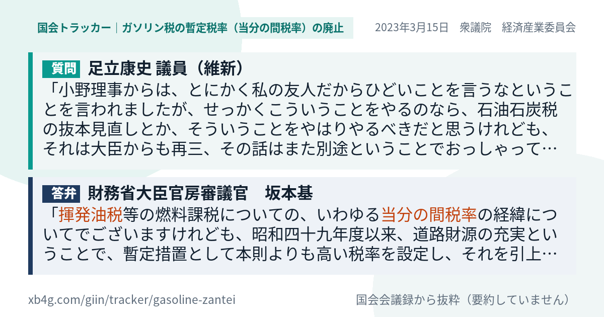 質問と答弁のカード
