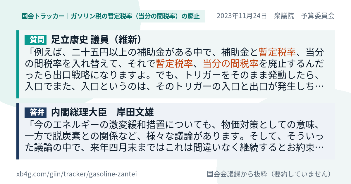 質問と答弁のカード
