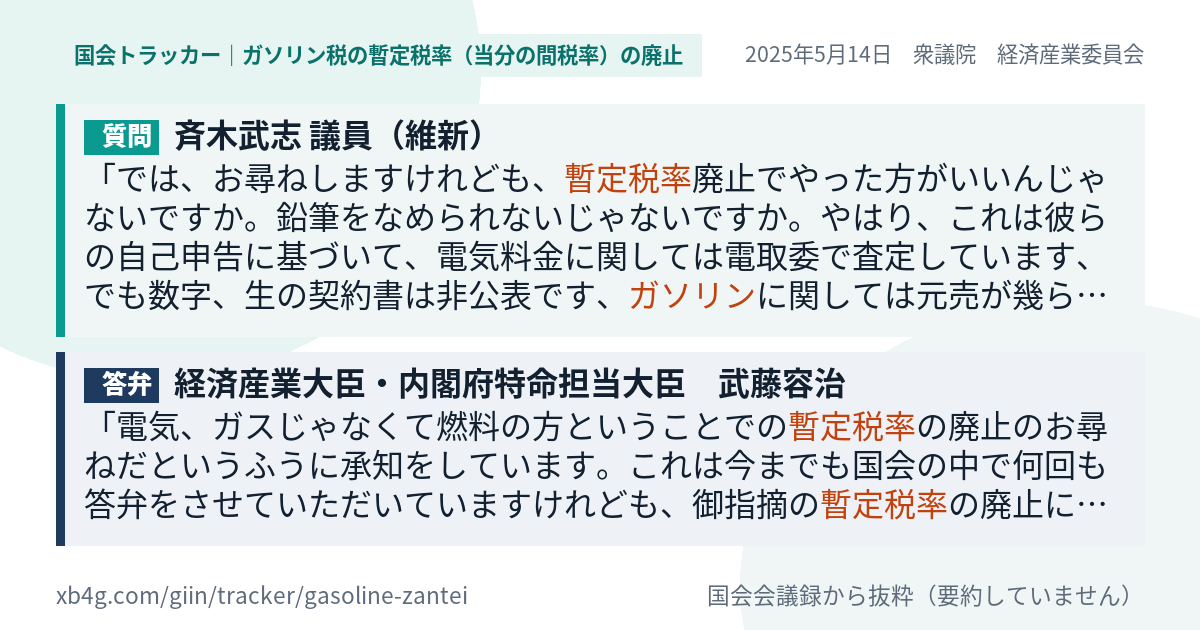 質問と答弁のカード
