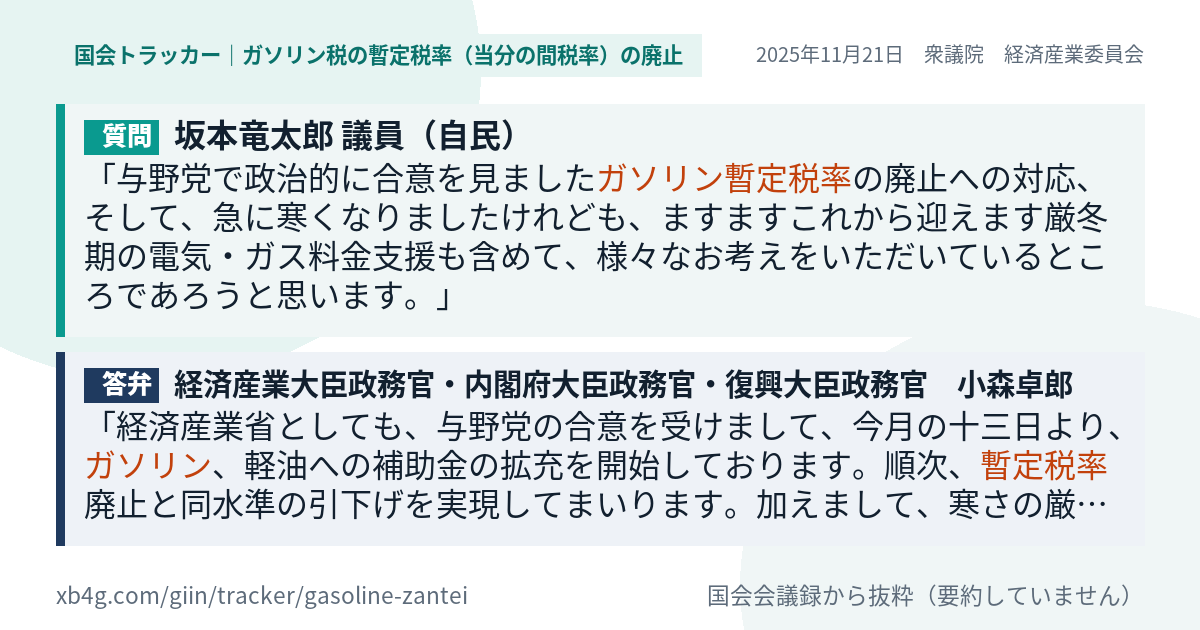 質問と答弁のカード