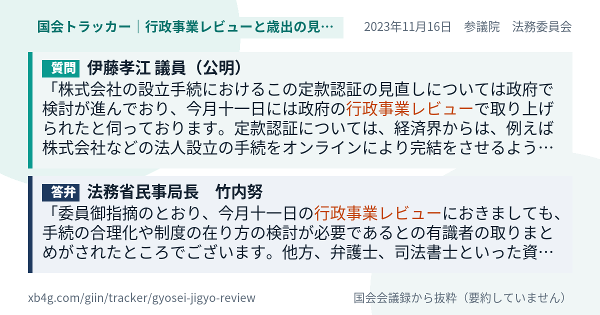 質問と答弁のカード