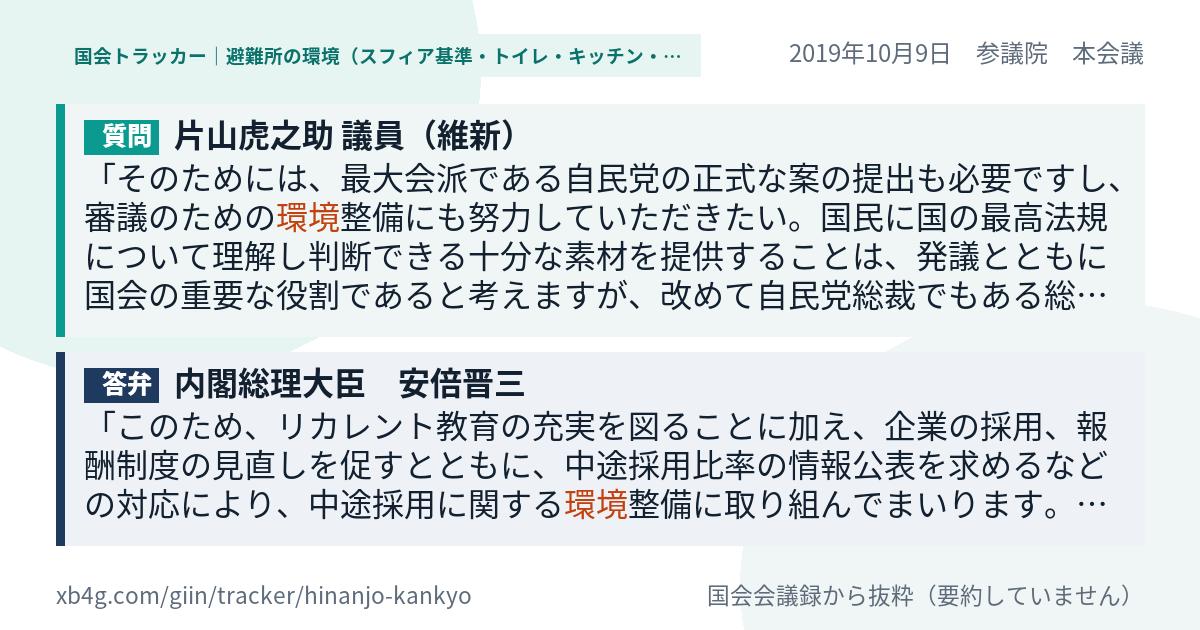 質問と答弁のカード