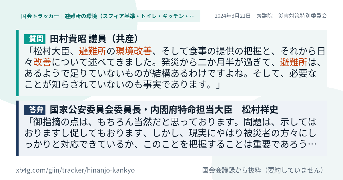 質問と答弁のカード