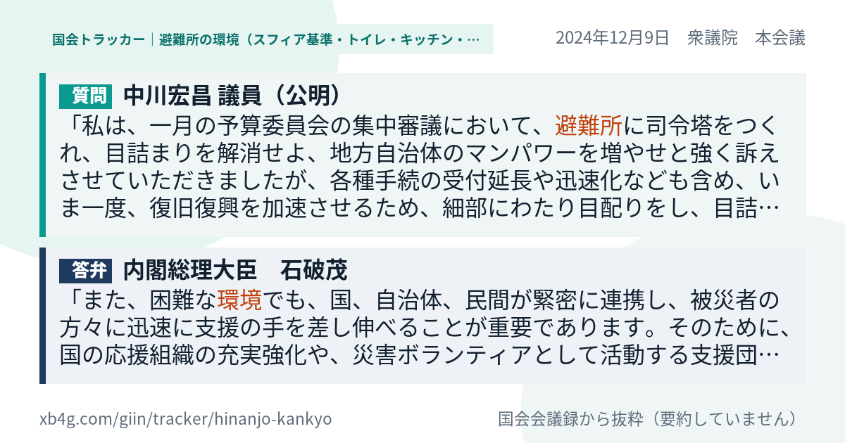 質問と答弁のカード