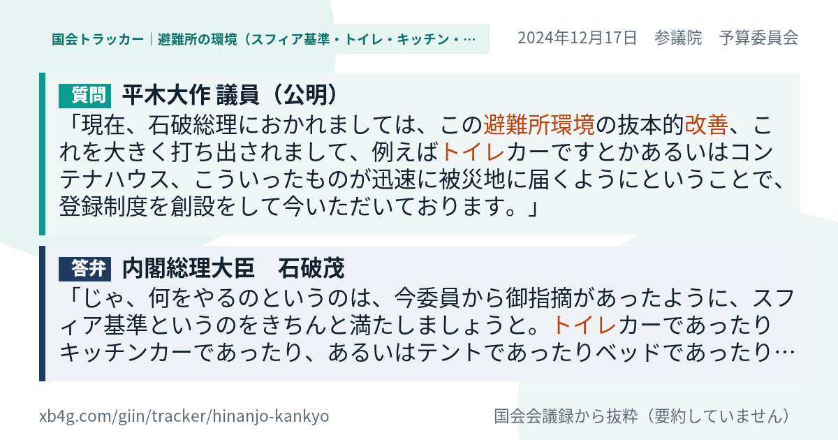 質問と答弁のカード