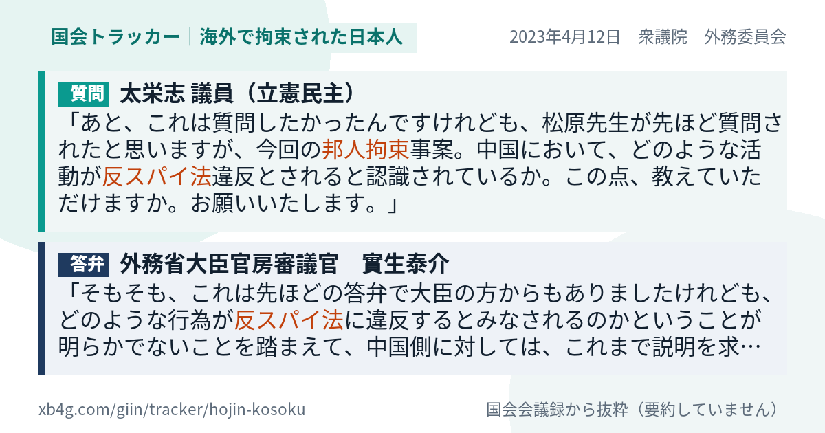 質問と答弁のカード