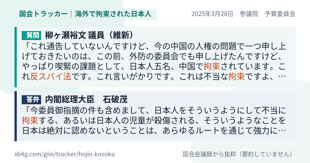 質問と答弁のカード