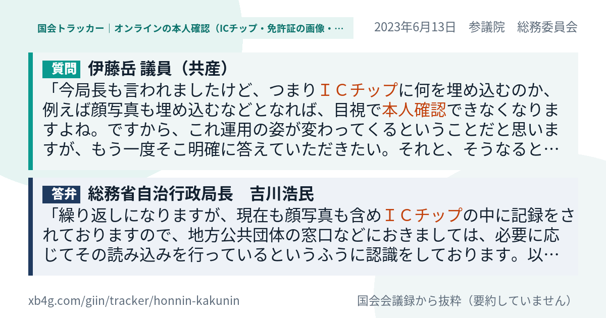 質問と答弁のカード