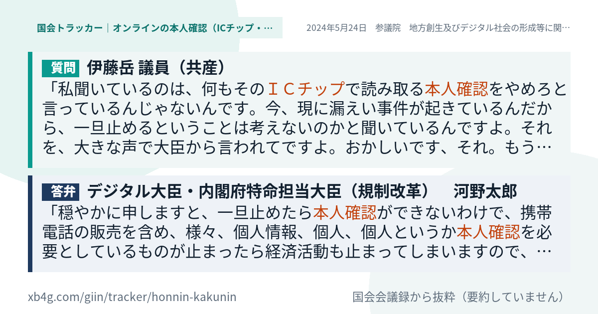 質問と答弁のカード
