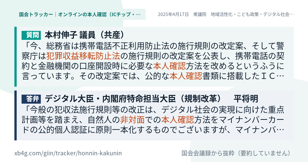 質問と答弁のカード