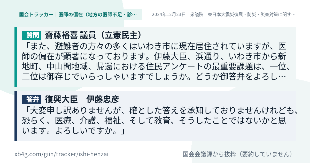 質問と答弁のカード