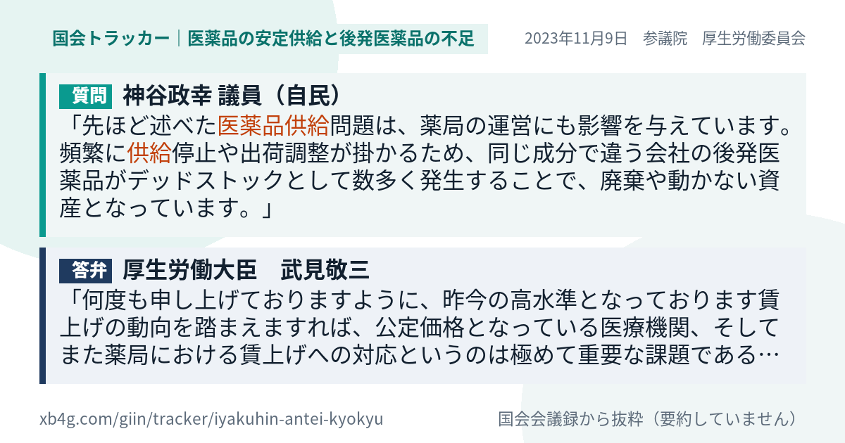 質問と答弁のカード