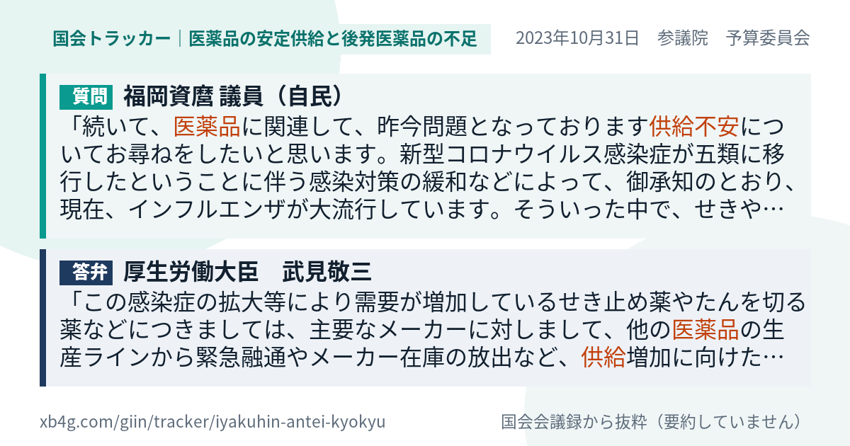 質問と答弁のカード
