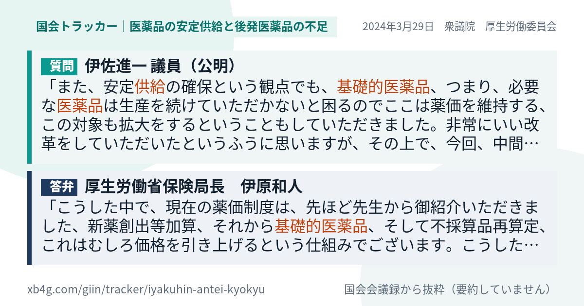 質問と答弁のカード
