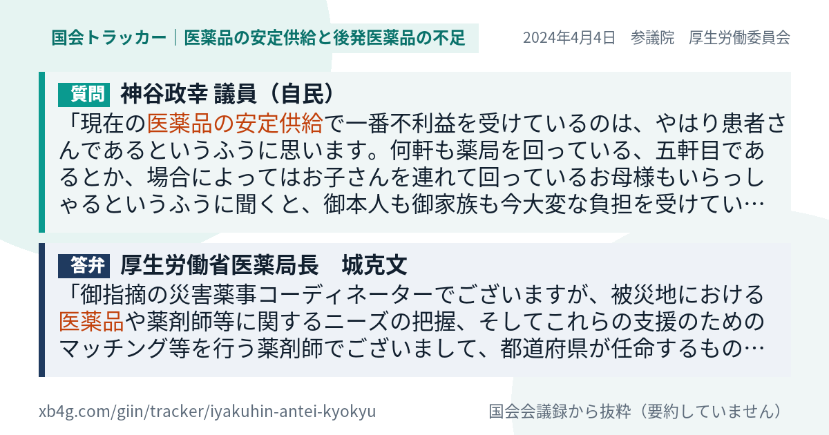 質問と答弁のカード