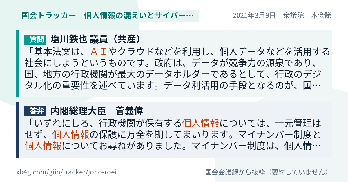 質問と答弁のカード