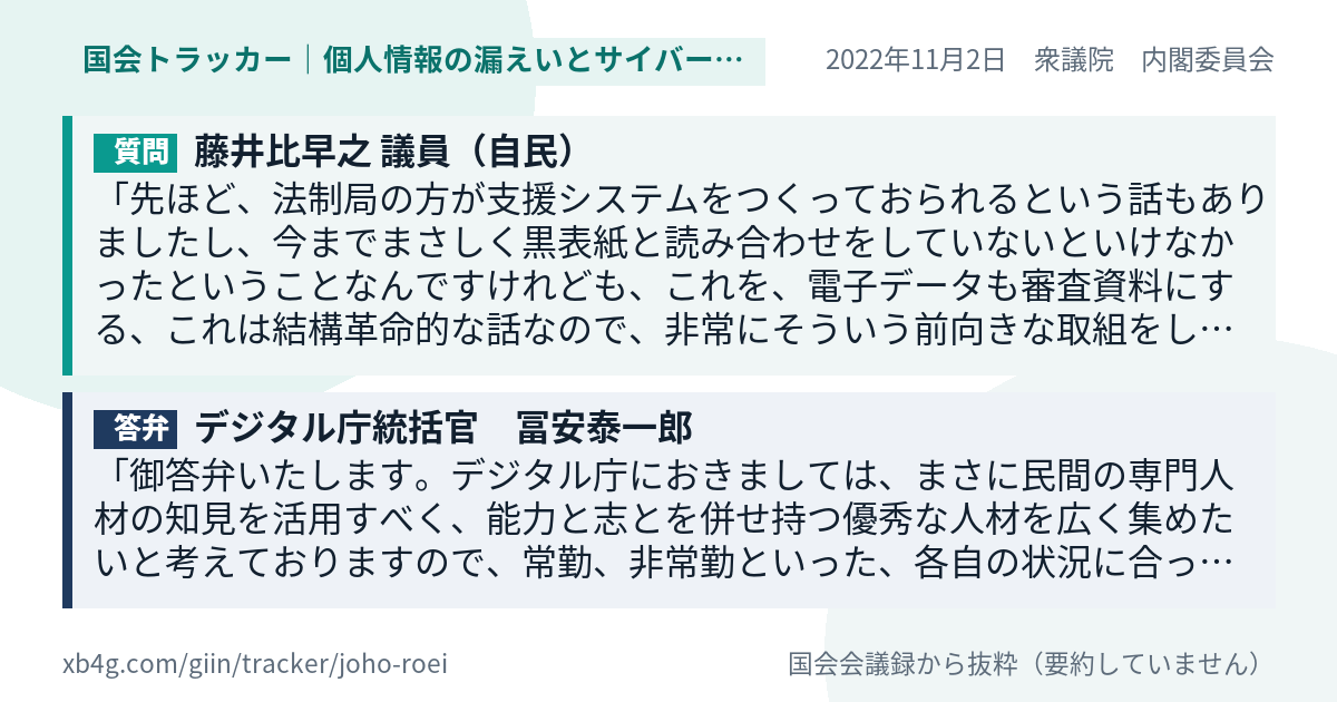 質問と答弁のカード