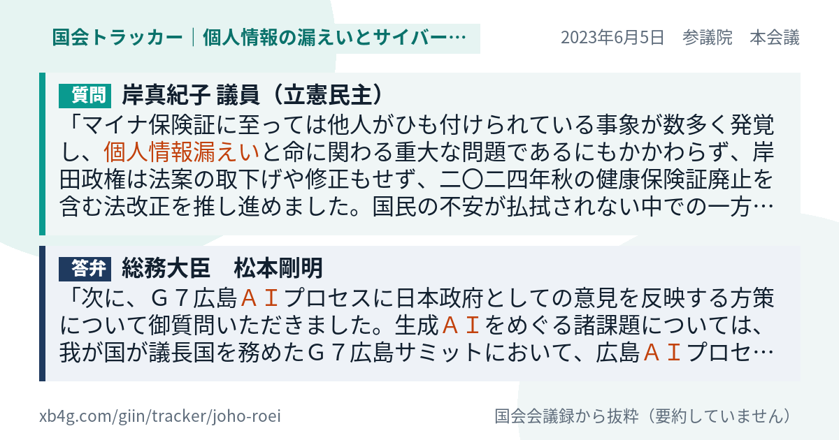 質問と答弁のカード
