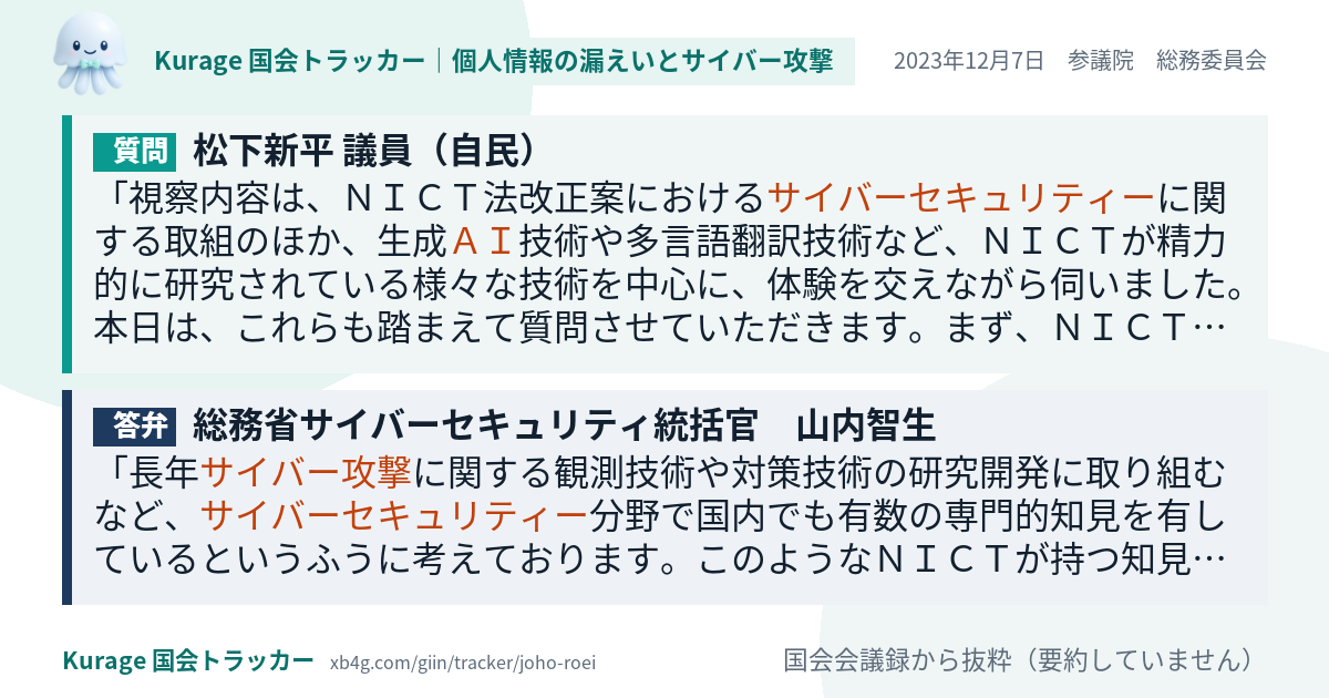 質問と答弁のカード