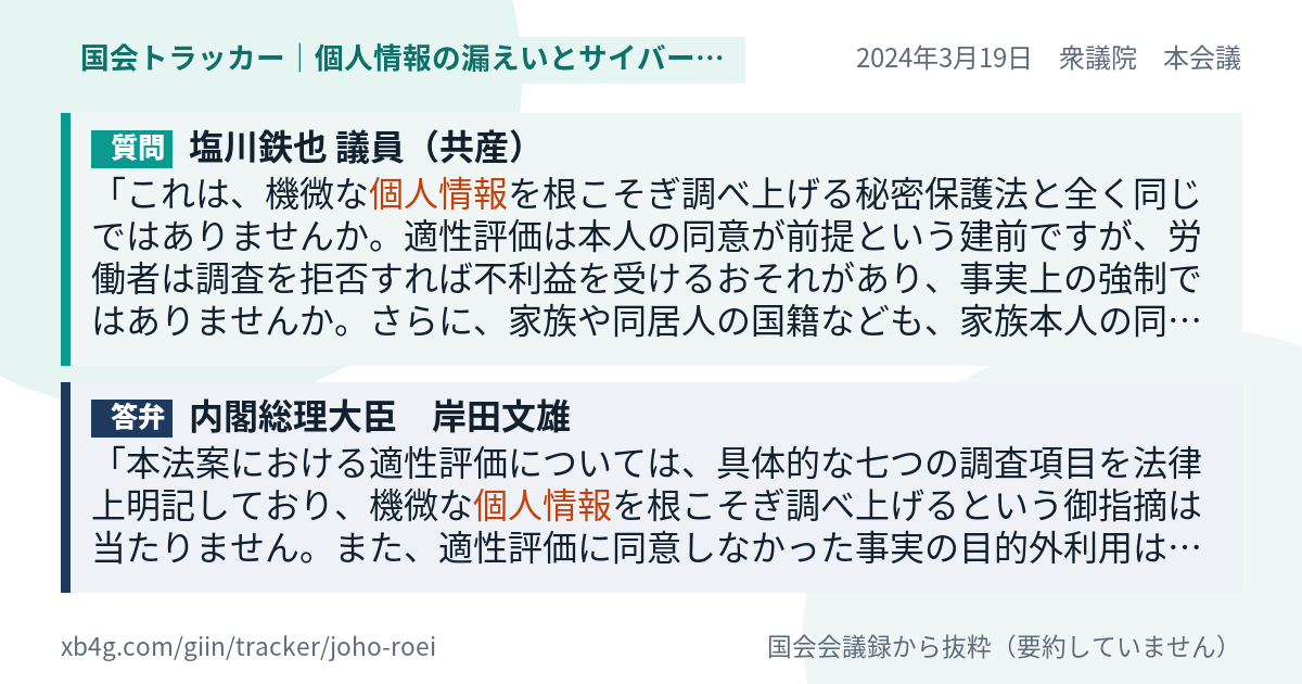 質問と答弁のカード
