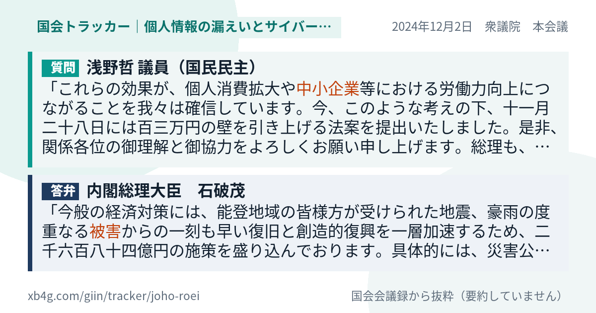 質問と答弁のカード
