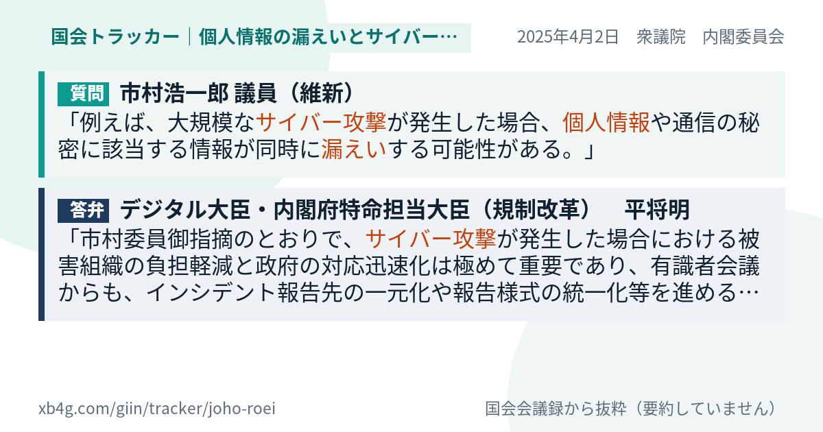 質問と答弁のカード