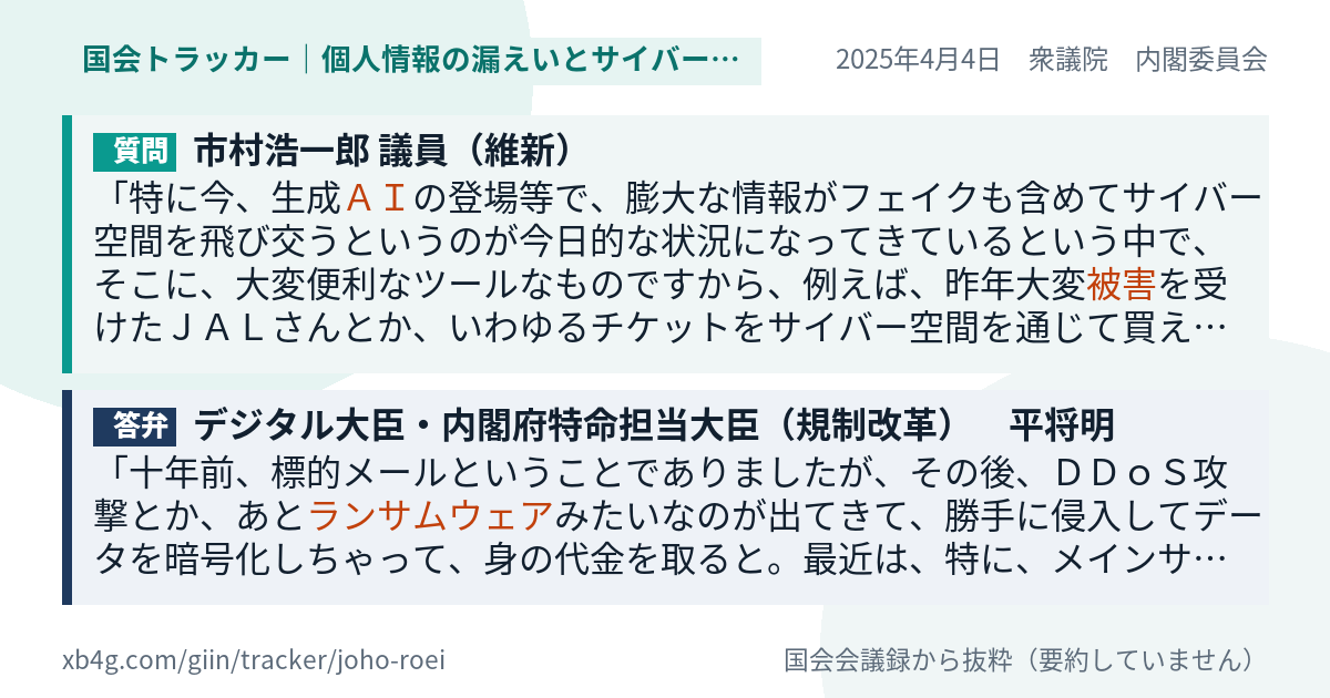 質問と答弁のカード
