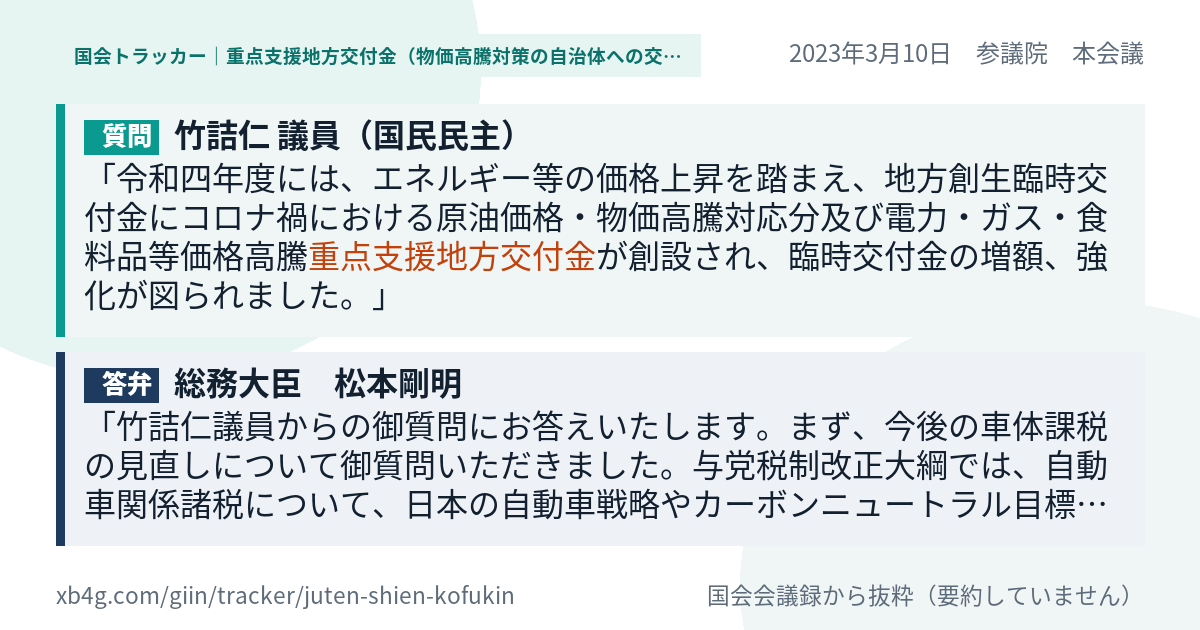 質問と答弁のカード