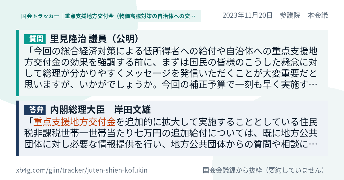 質問と答弁のカード
