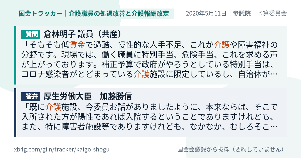 質問と答弁のカード