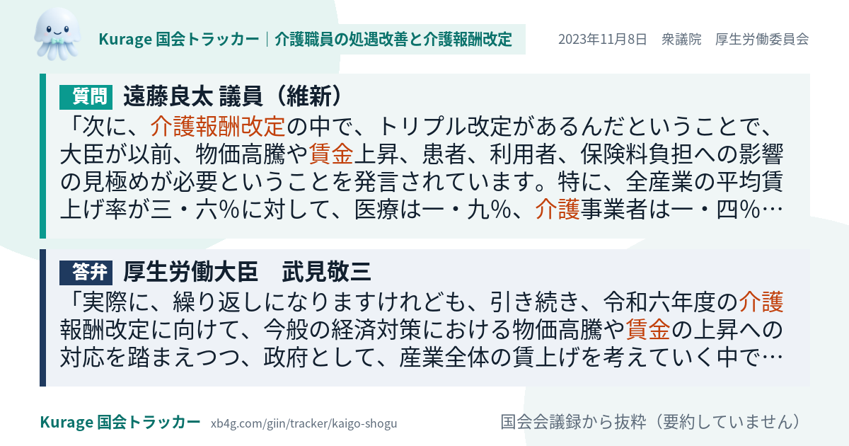 質問と答弁のカード