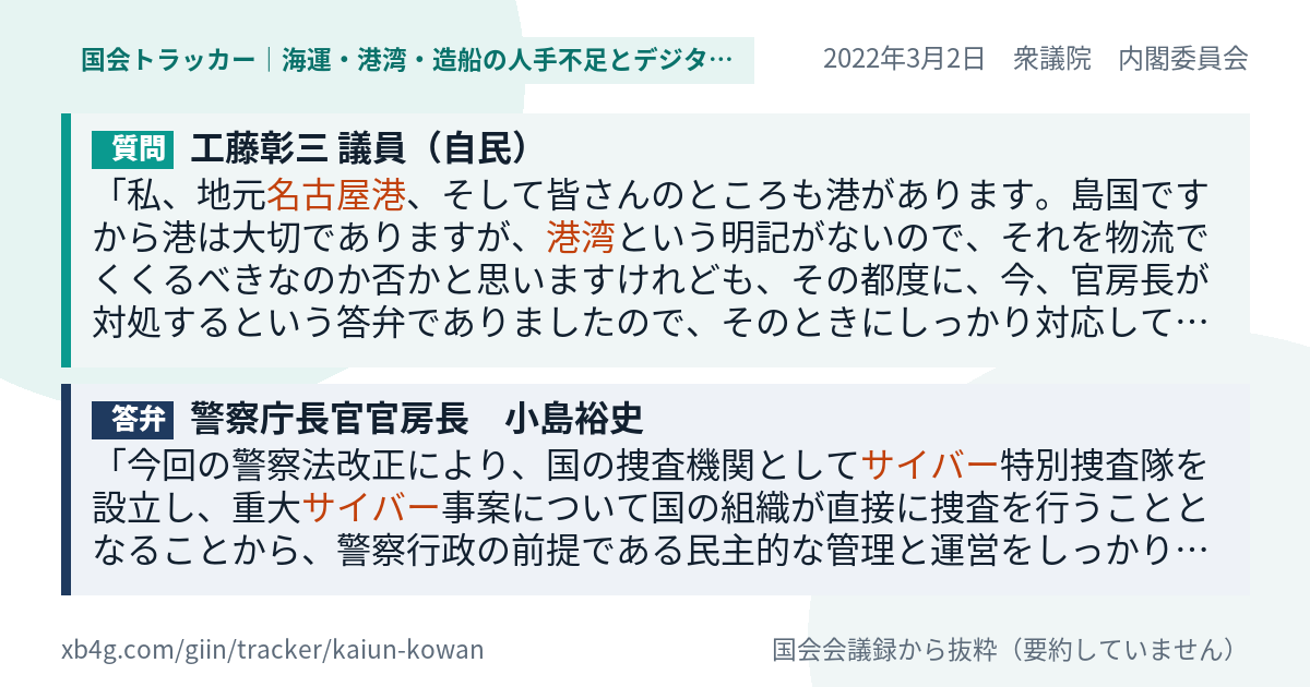 質問と答弁のカード